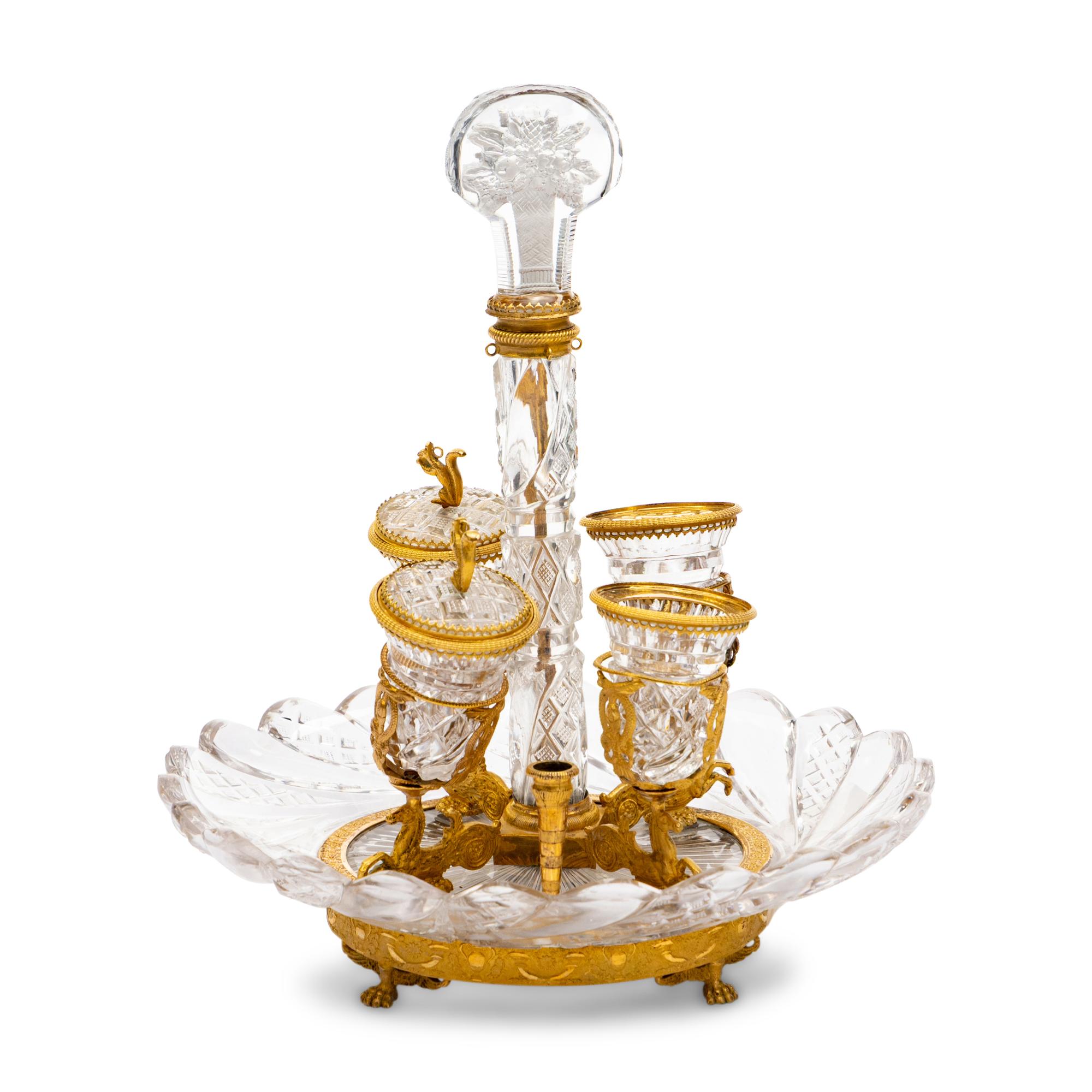 A Charles X Gilt Bronze Mounted Sulphide and Cut Glass Desk Stand