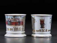 Two Soda Fountain Porcelain Occupational Shaving Mugs