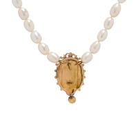 CULTURED PEARL AND GOLD FLOWER NECKLACE