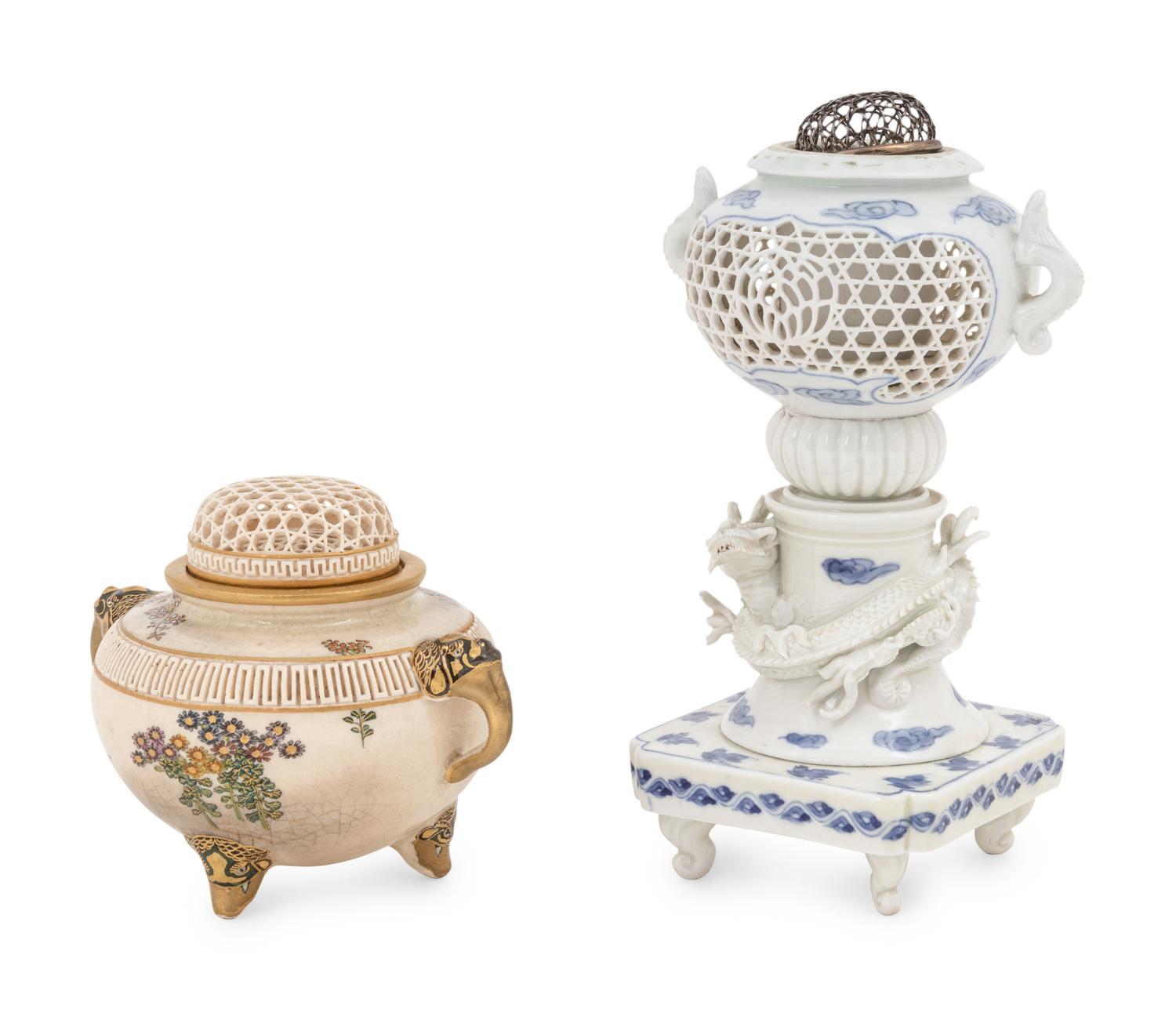 Two Japanese Porcelain Incense Burners, Koro