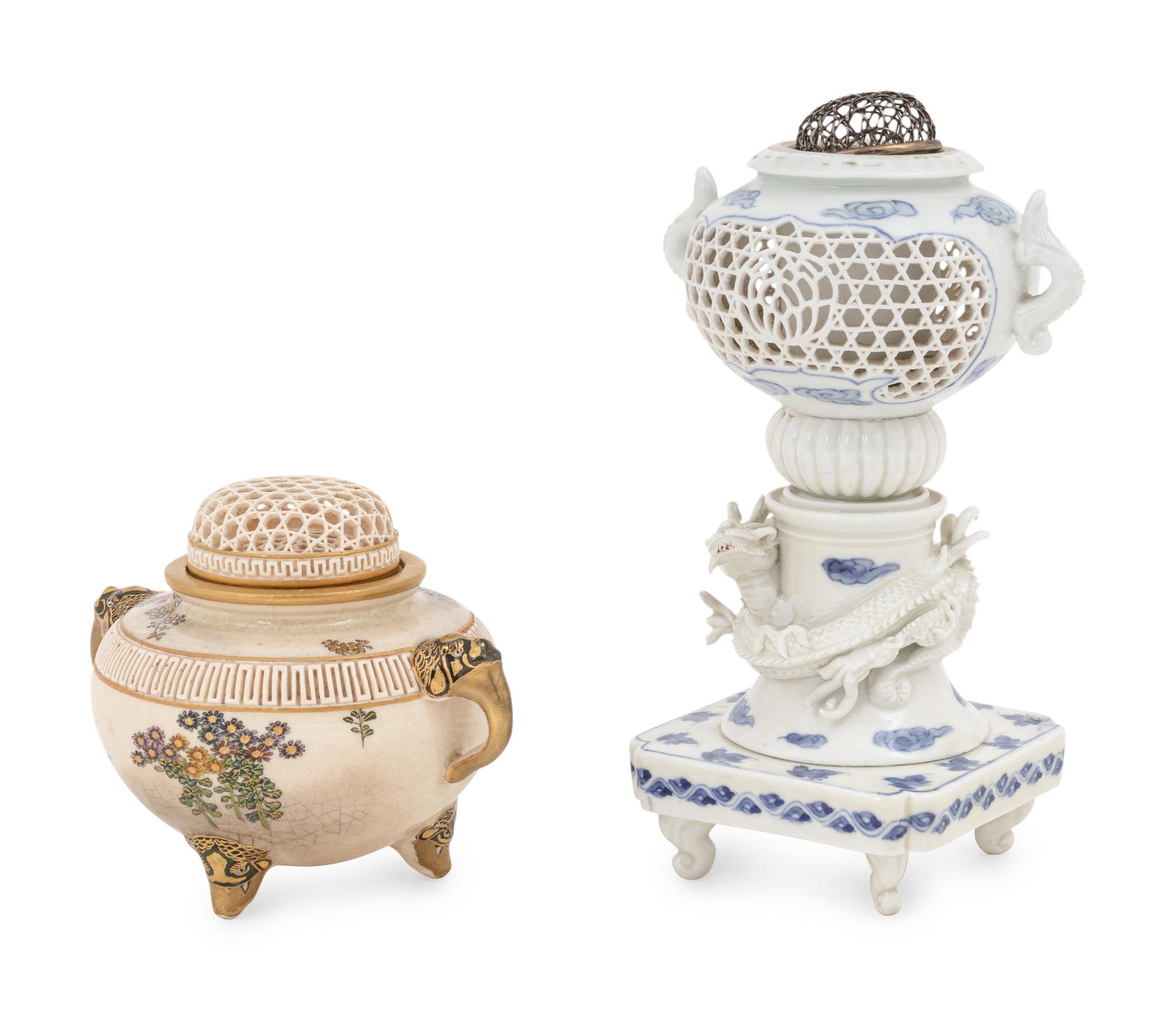 Two Japanese Porcelain Incense Burners, Koro