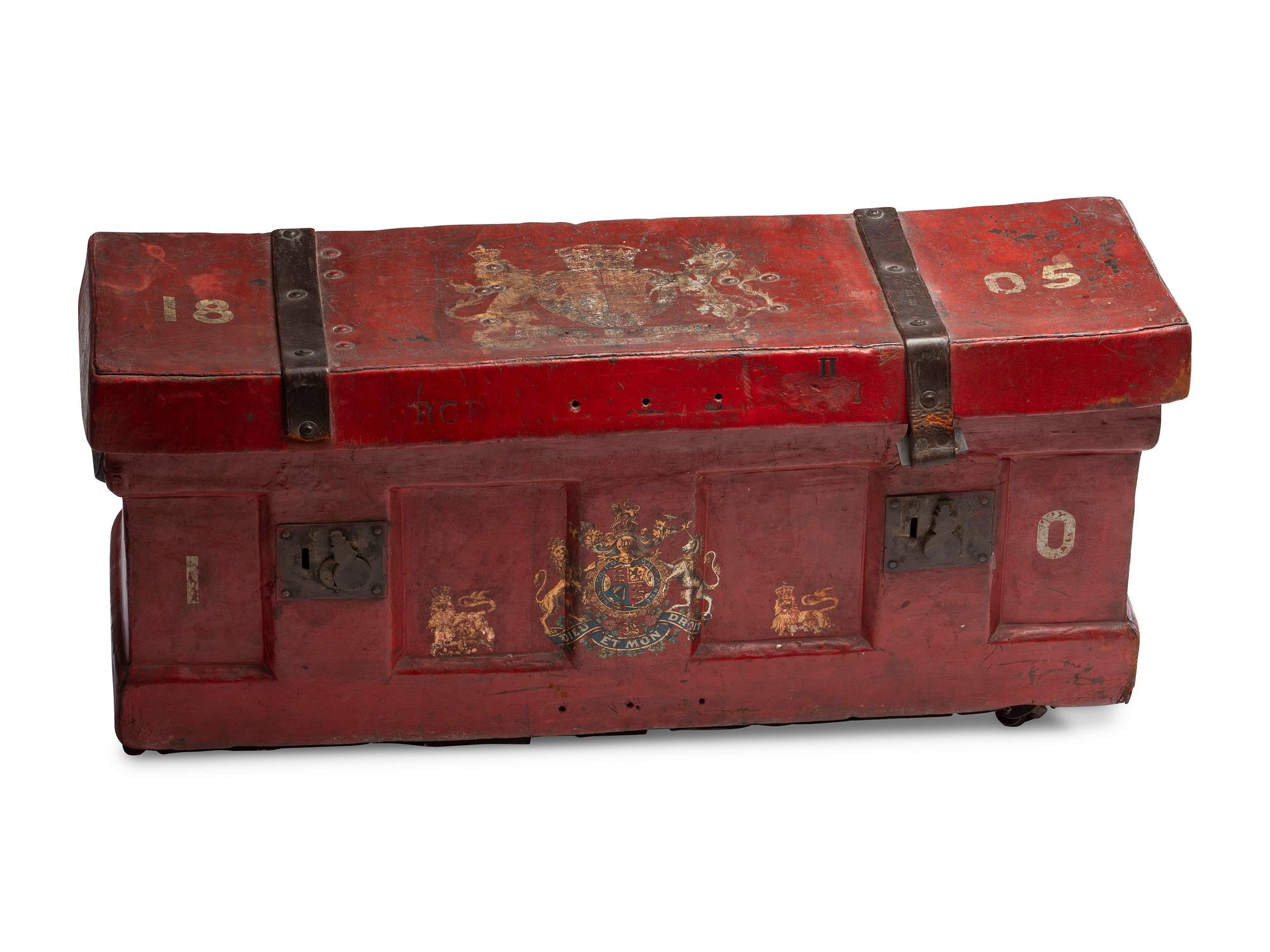 An English Painted Leather Trunk