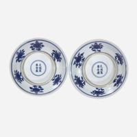 A pair of Chinese blue and white "floral" dishes 青花瓷花卉盘 Wanli six-character marks, but probably later ????? ?????