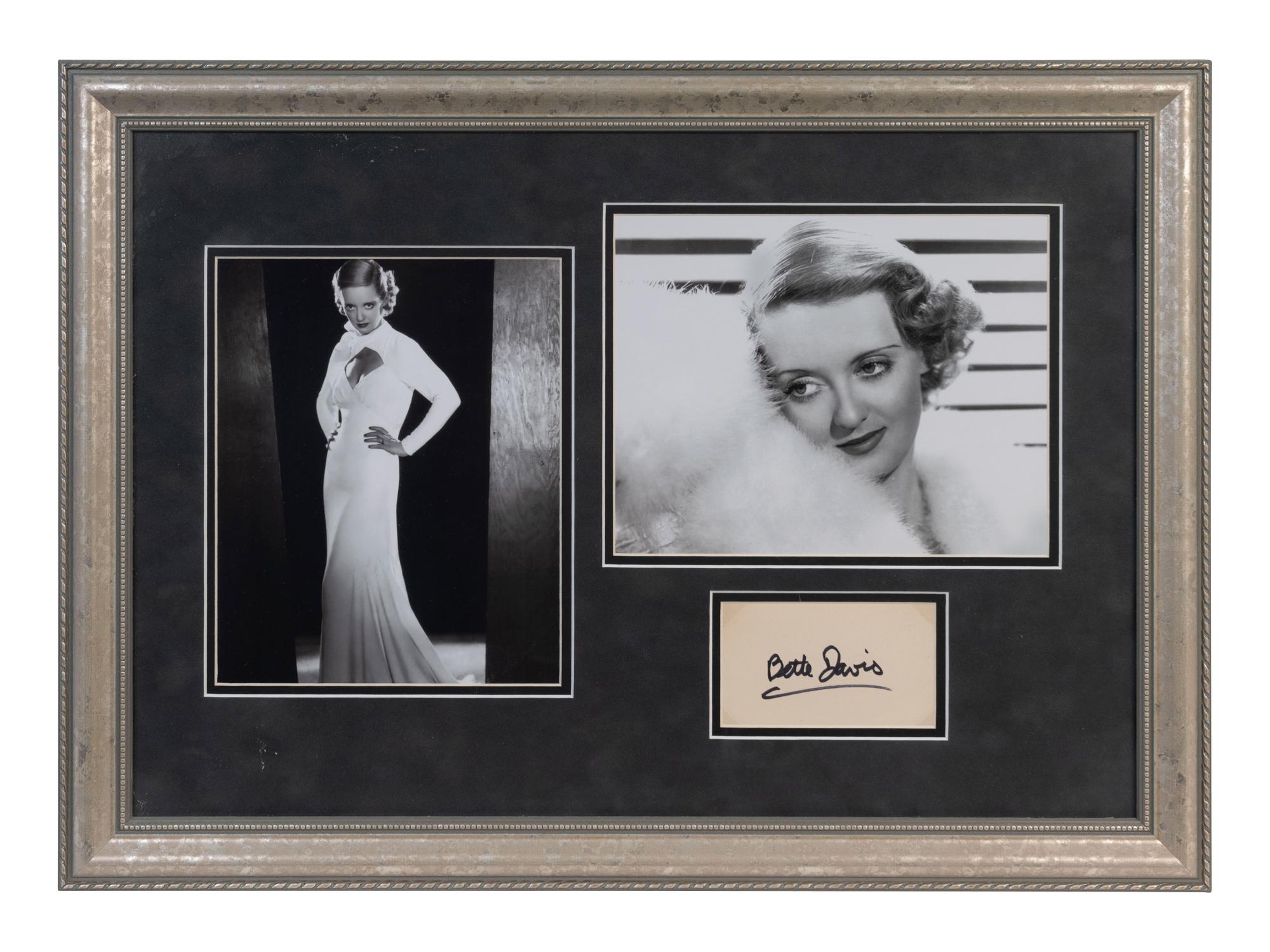 (Celebrity) DAVIS, Bette (1908-1989). One autographed index car and and two vintage photographs