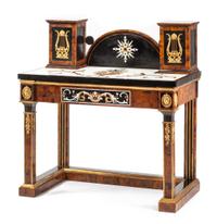 A Continental Specimen Marble Inlaid Lady's Writing Desk Height 43 1/2 x width 40 1/2 x depth 22 1/4 inches.