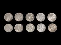 Ten 1925 Peace $1 Coins