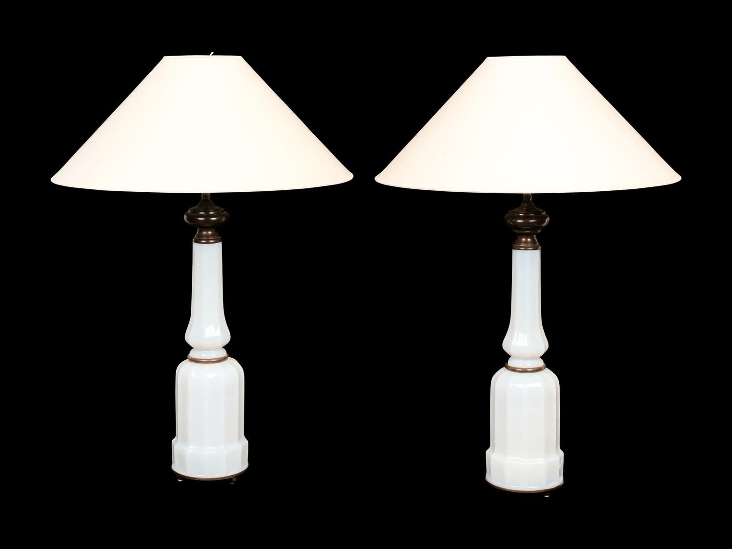 A Pair of Opaline Glass Lamps