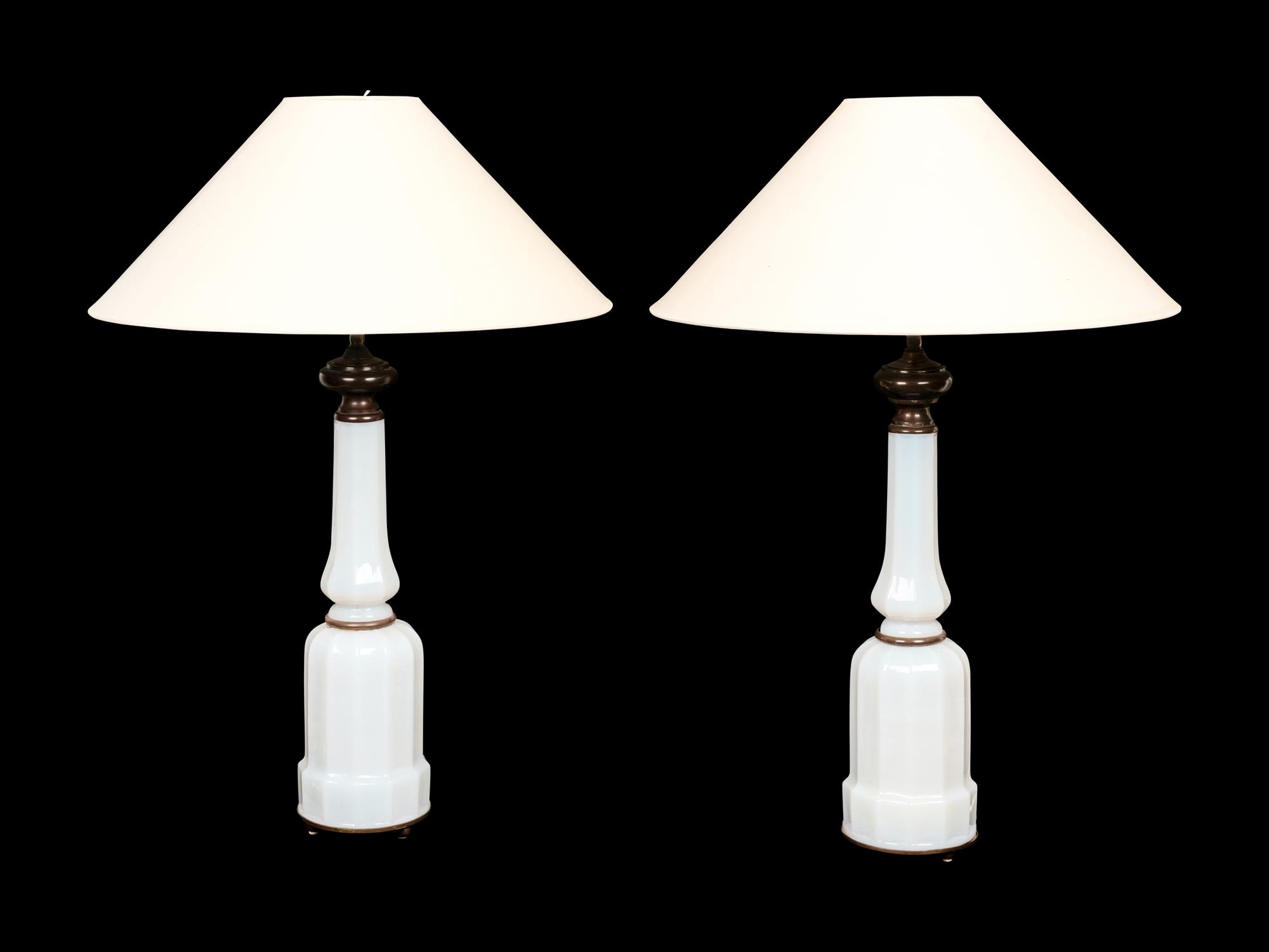A Pair of Opaline Glass Lamps