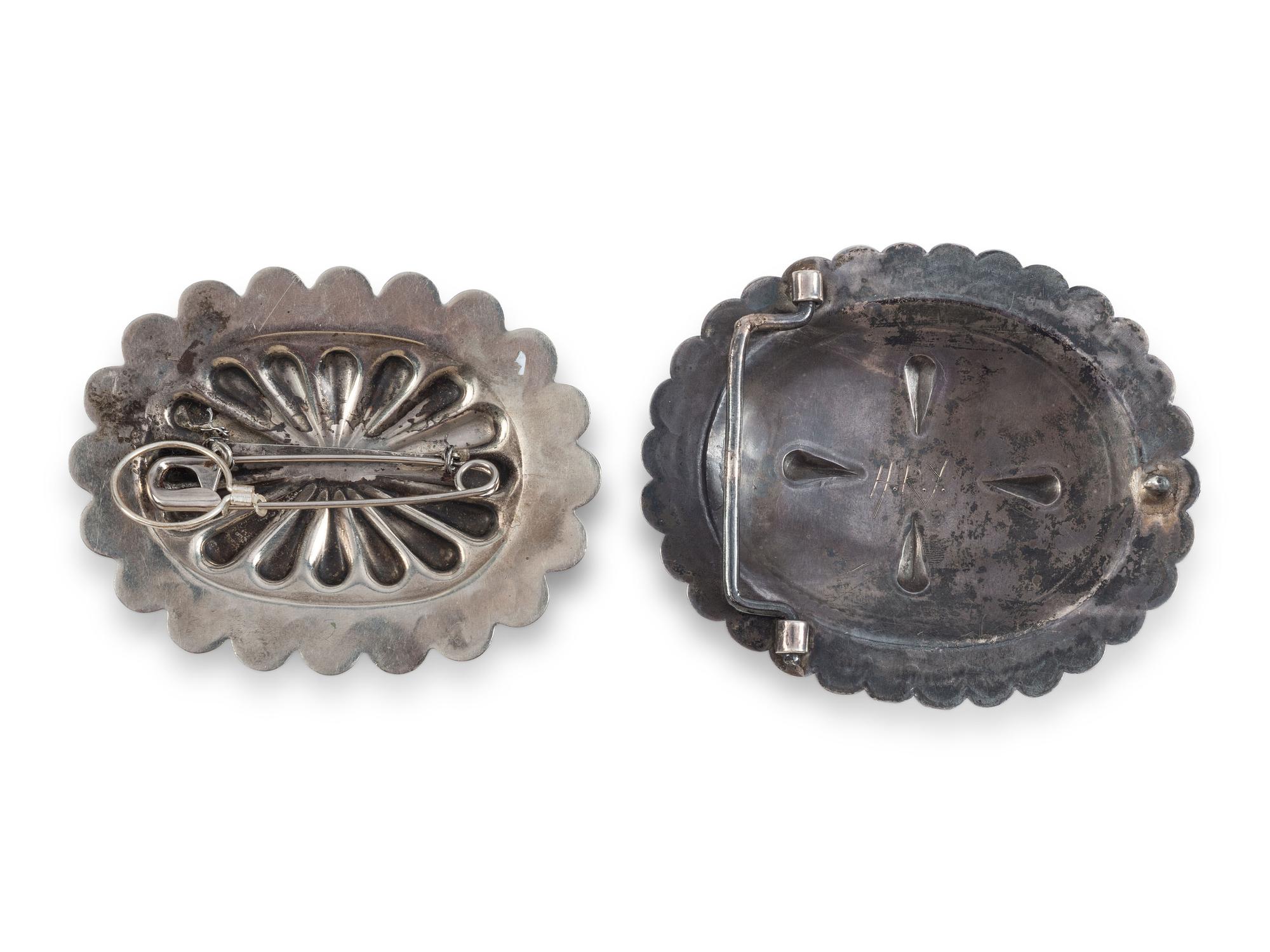 Navajo Silver and Turquoise Belt Buckle AND Pin / Brooch