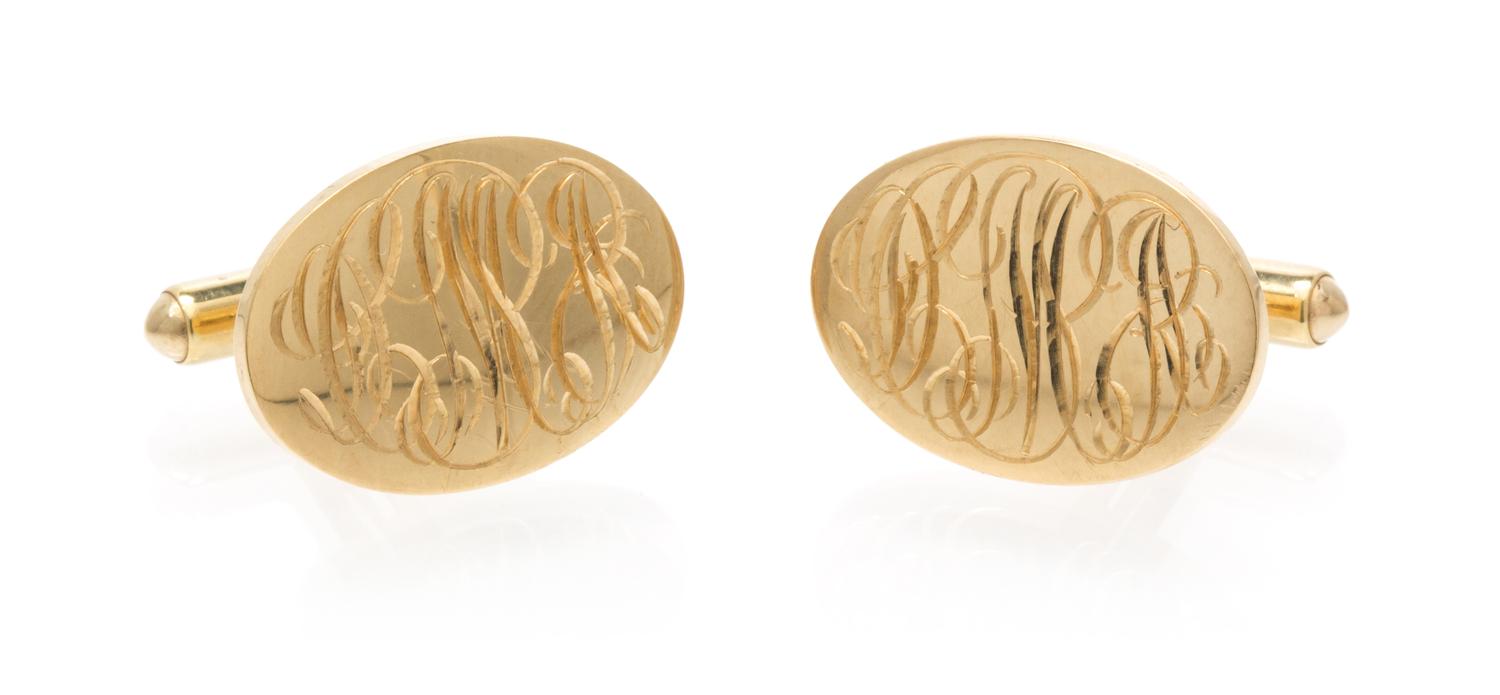 A Pair of 14 Karat Yellow Gold Cufflinks. 8.90 dwts.