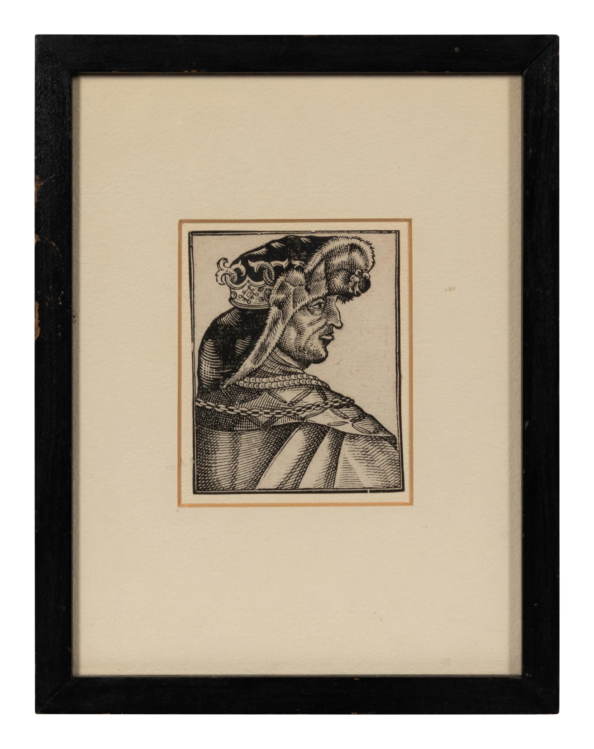 A group of four European engravings depicting Rembrandt, John Calvin, Johann Frederick I, and an unknown sitter