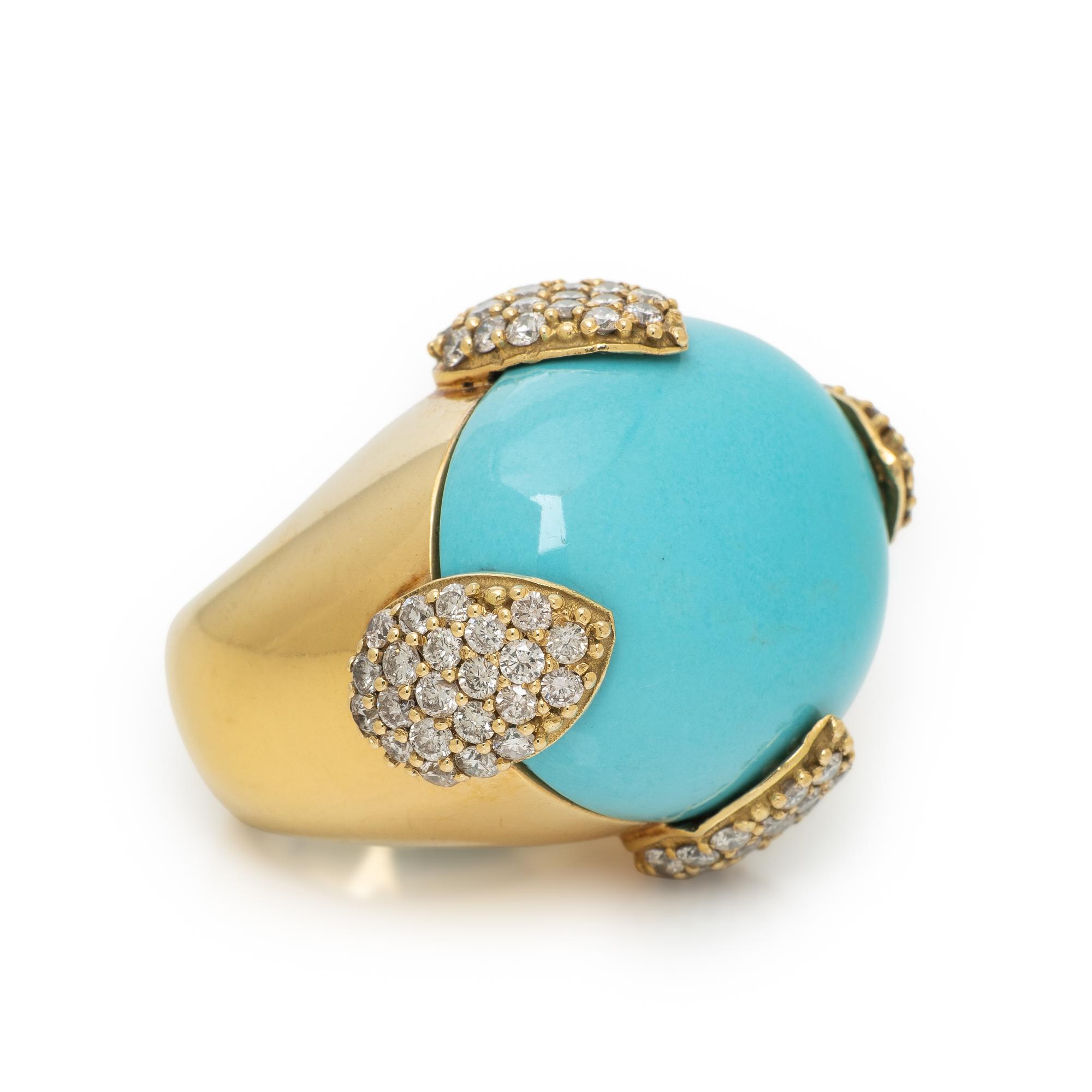 SAZINGG, TURQUOISE, DIAMOND, AND YELLOW GOLD RING