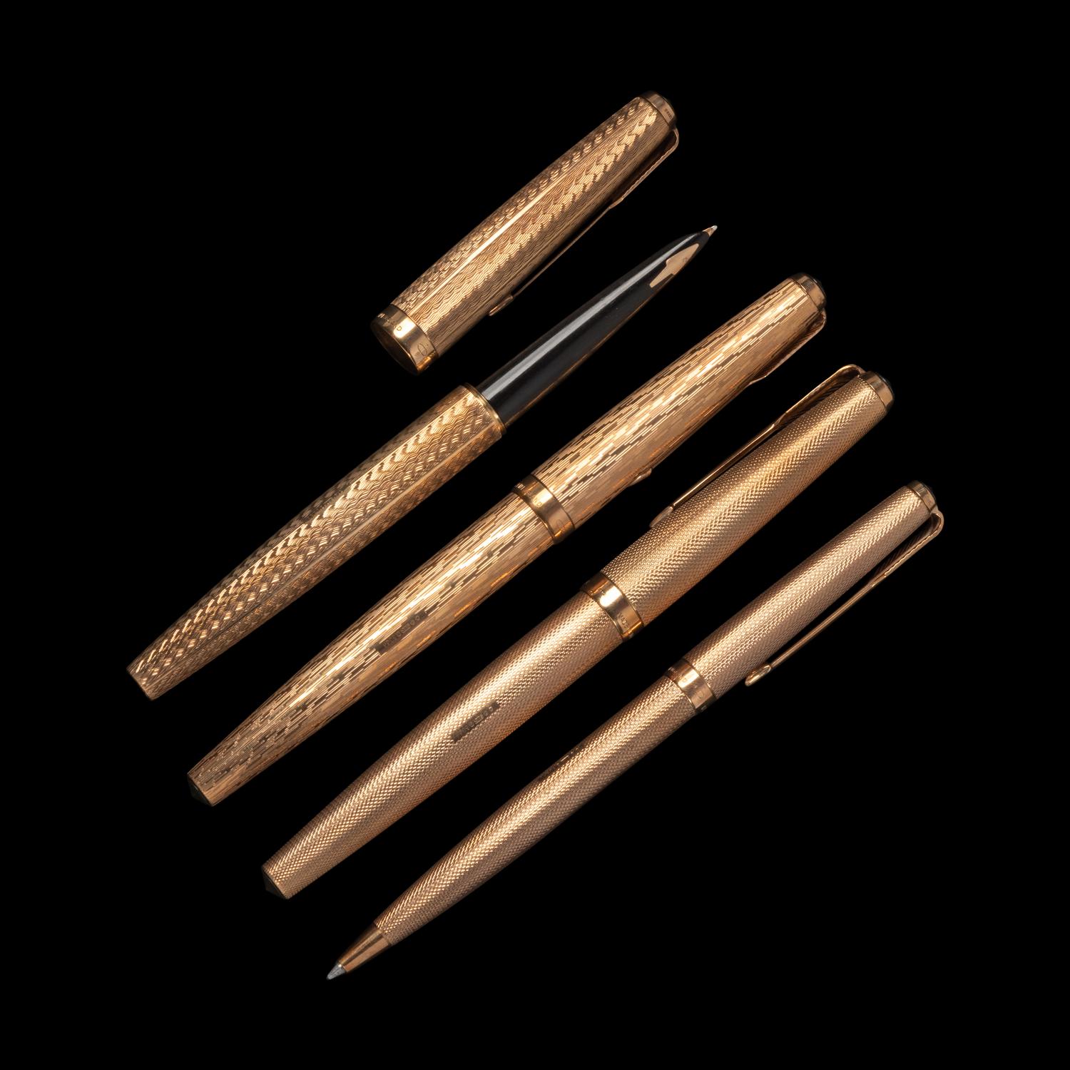 A Group of Four Parker 9-Karat Gold Writing Instruments