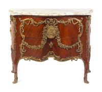 A Louis XV Style Gilt Metal Mounted Figured Walnut Commode