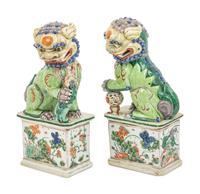 A Pair of Famille Verte Porcelain Figures of Fu Lions