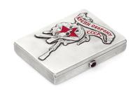 A Russian Silver and Enamel Cigarette Case, Maker's Mark Obscured, Moscow, 20th Century, of rectangular form, the lid decorated with an