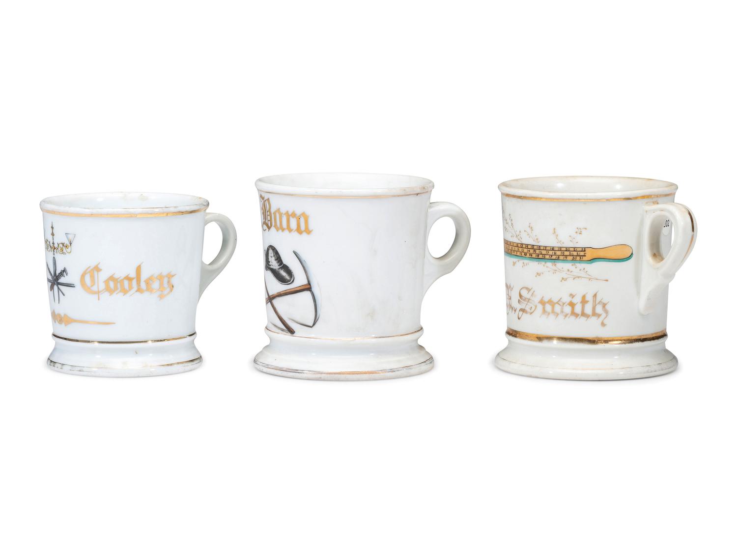 Three Porcelain Occupational Shaving Mugs