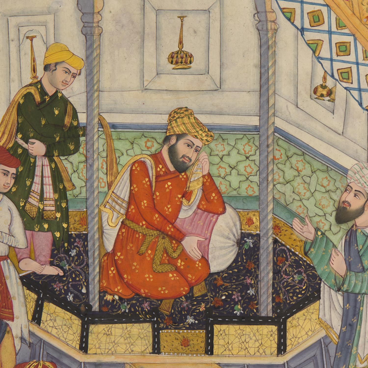 A Fine Mughal Style Miniature Folio, Mourning at Court, from the Aiyar-e Danish, A Book of Animal Fables, North India, Delhi or Lucknow, 19th/20th Century