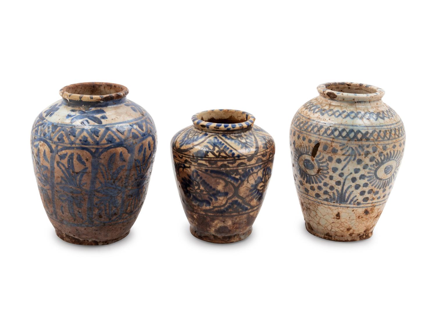 Three Syrian Glazed Pottery Herb Jars