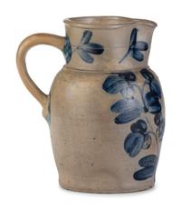 A One Gallon Cobalt Decorated Stoneware Pitcher