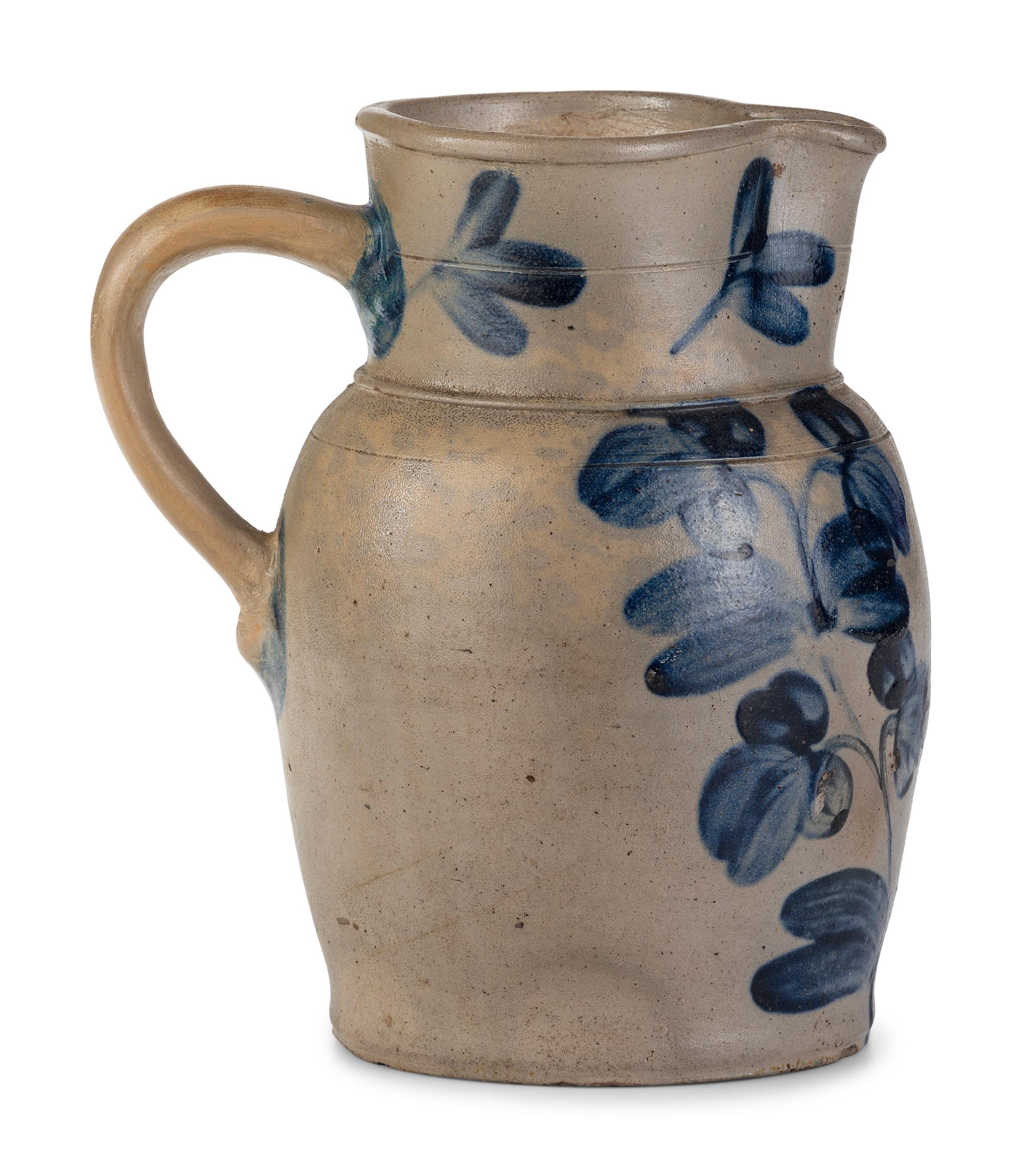 A One Gallon Cobalt Decorated Stoneware Pitcher