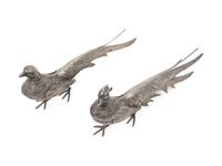 Two Silvered Metal Pheasants