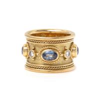 ELIZABETH GAGE, YELLOW GOLD, SAPPHIRE AND DIAMOND BAND