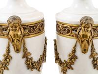A Pair of Louis XVI Style Gilt Bronze and Marble Urns