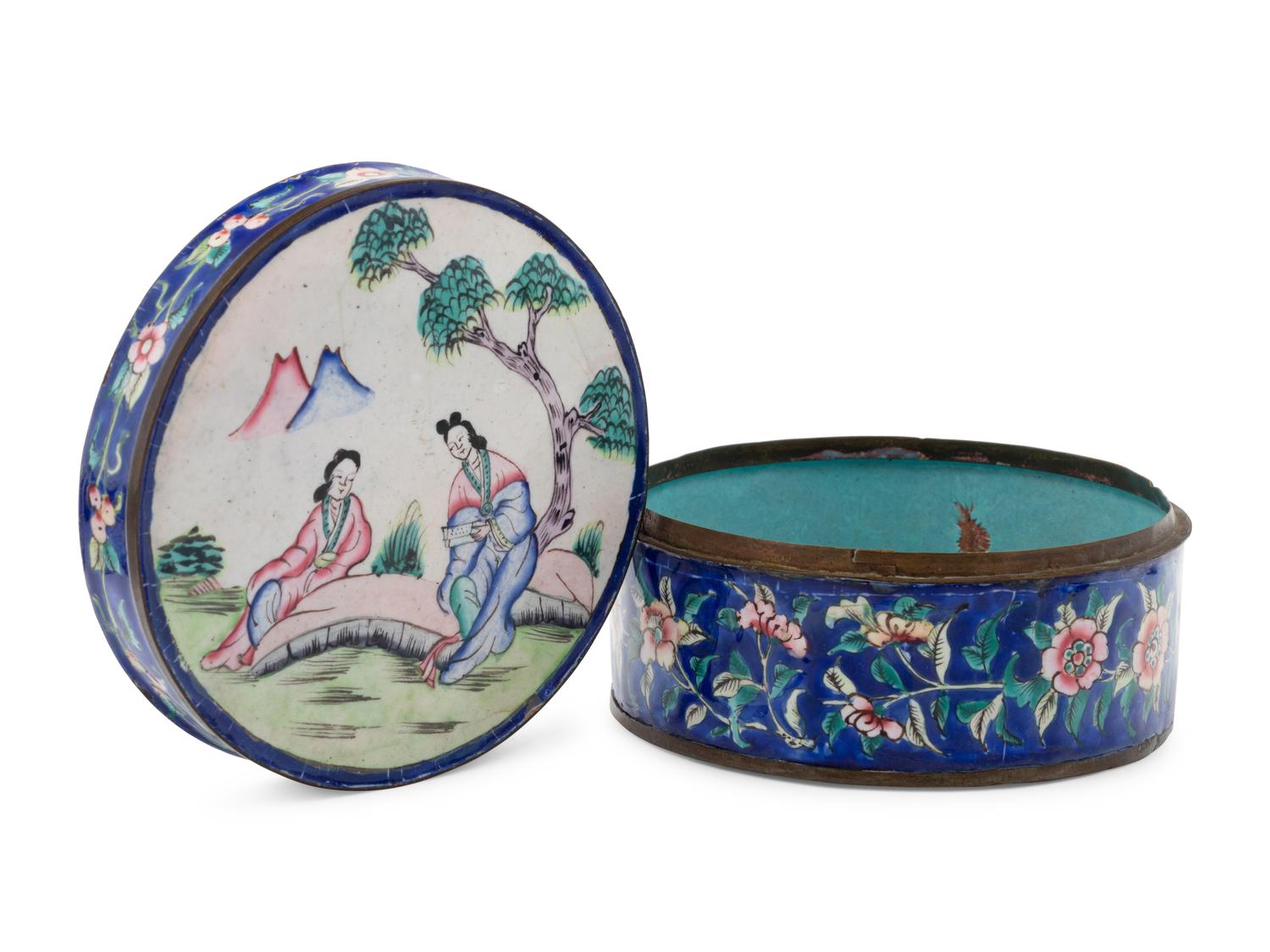 13 Chinese Enamel on Metal and Porcelain Boxes