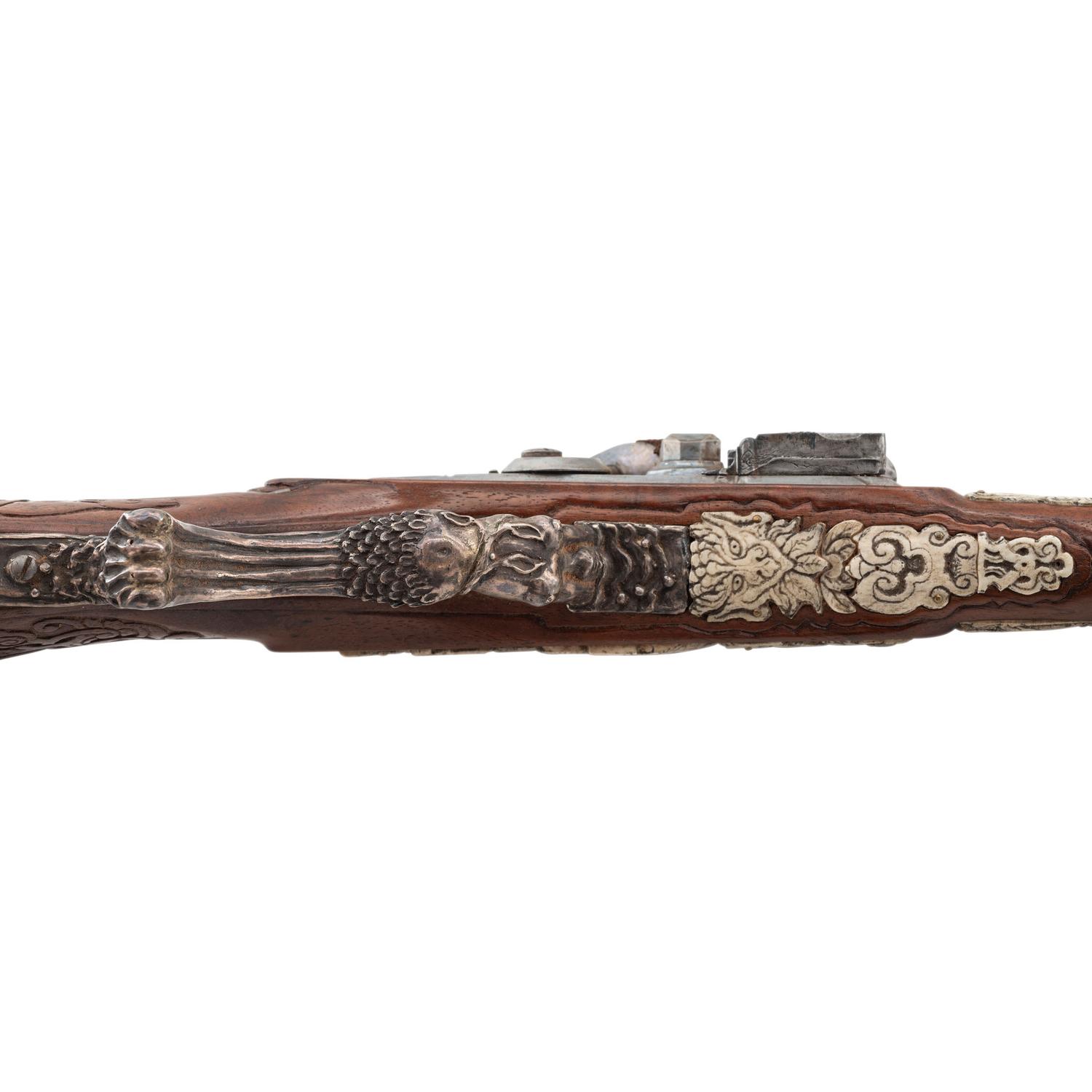 Contemporary Flintlock Jaeger Rifle with Actaeon and Hunting Motifs by John B. Derrick (American, b.1936)