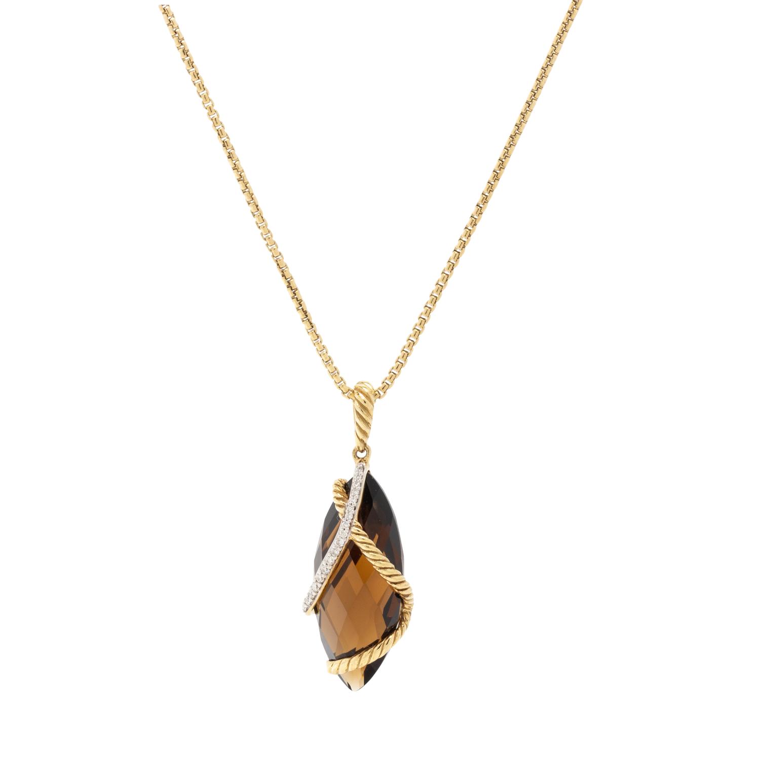 DAVID YURMAN, SMOKEY QUARTZ AND DIAMOND 'CABLE WRAP' PENDANT/NECKLACE