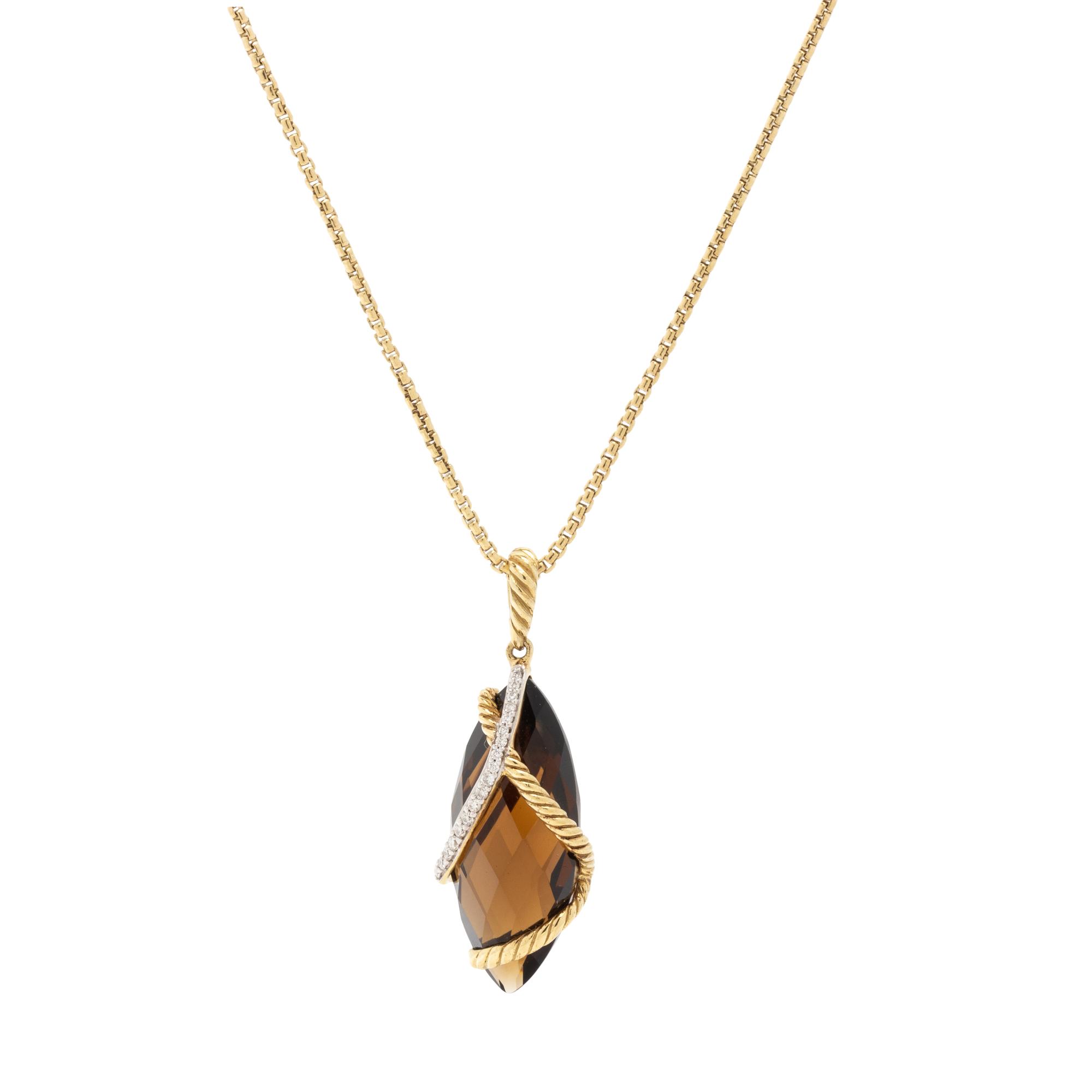 DAVID YURMAN, SMOKEY QUARTZ AND DIAMOND 'CABLE WRAP' PENDANT/NECKLACE