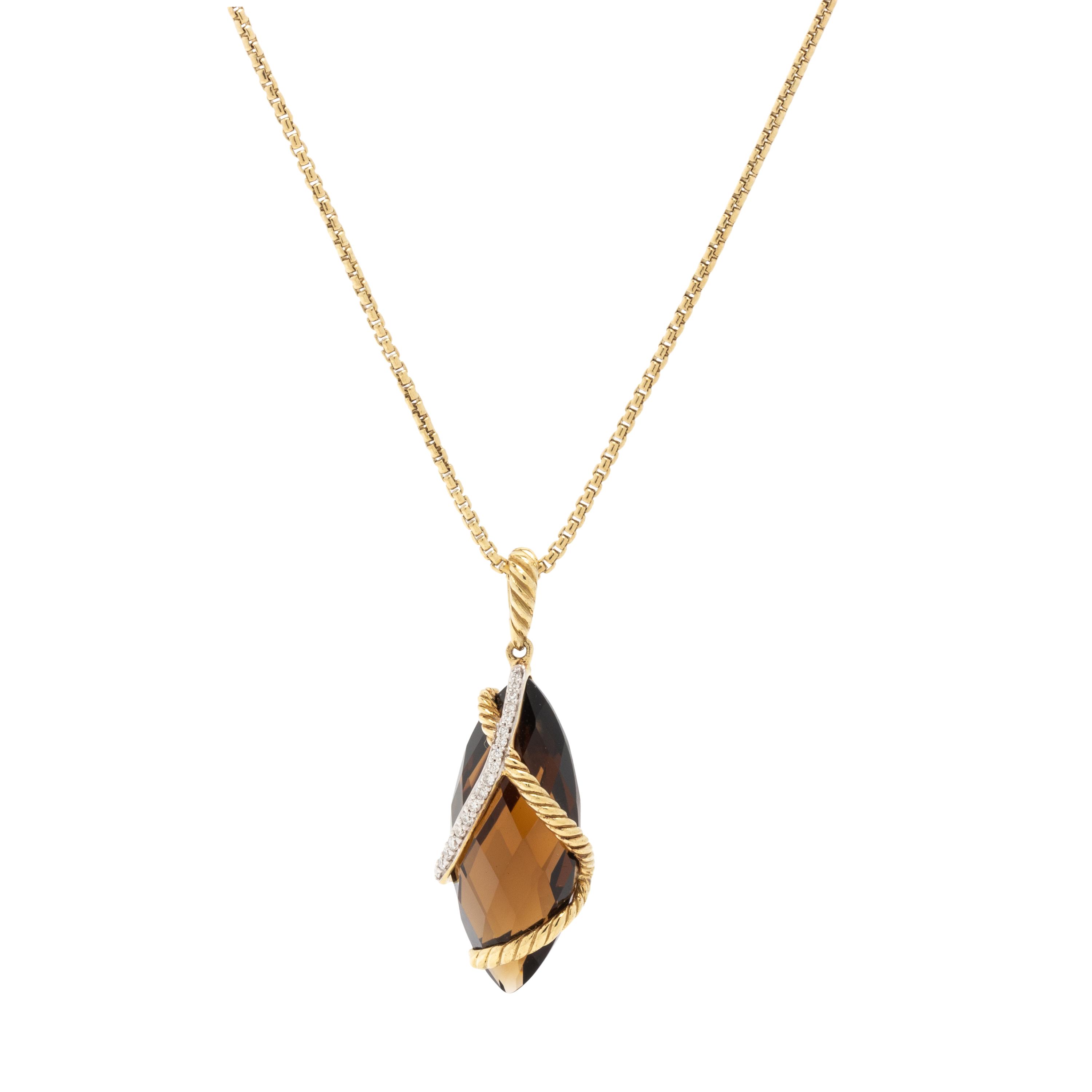 DAVID YURMAN, SMOKEY QUARTZ AND DIAMOND 'CABLE WRAP' PENDANT/NECKLACE