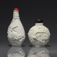 Two Chinese Porcelain Snuff Bottles — 瓷雕鼻煙壺兩支