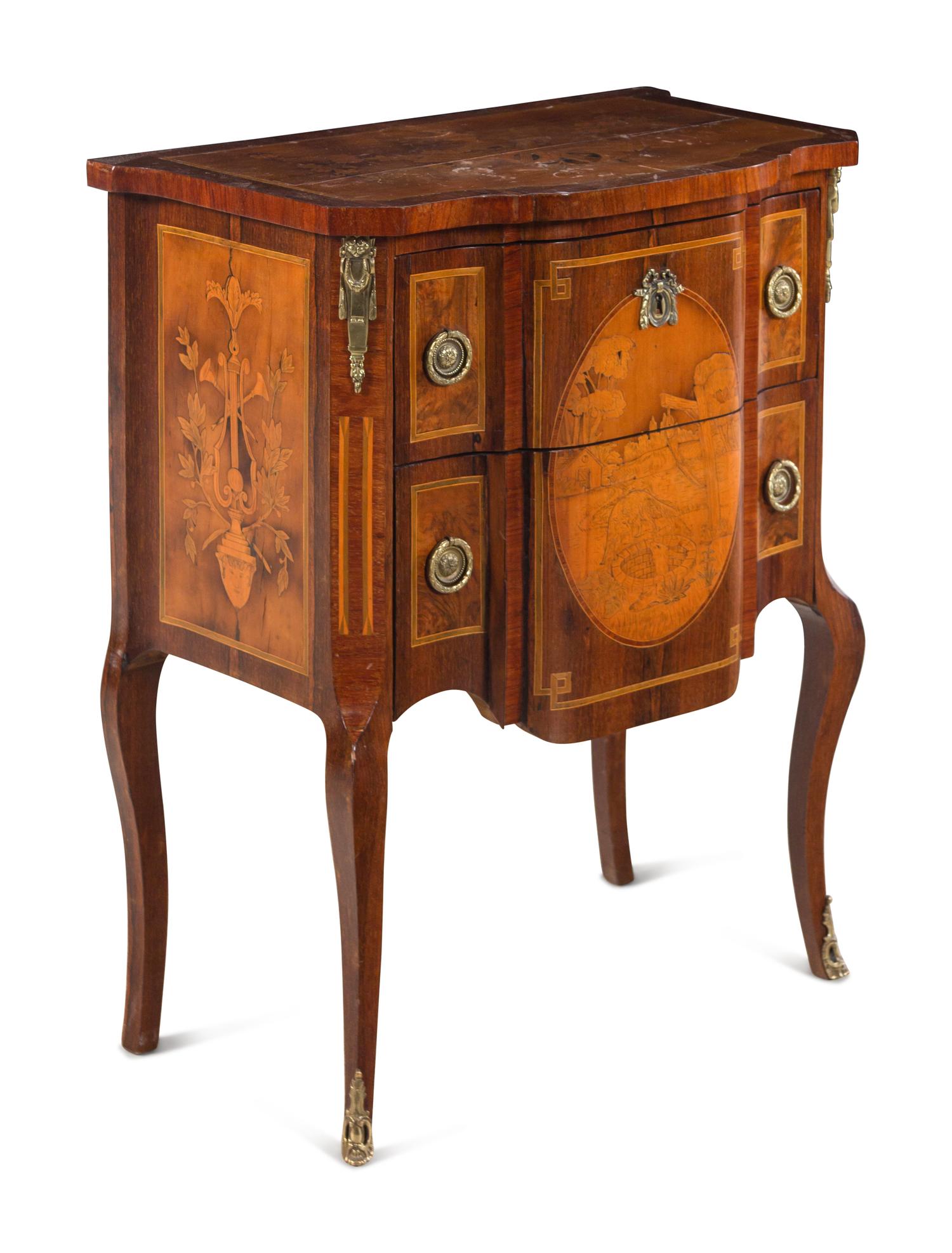 A Louis XV/XVI Transitional Style Marquetry Chest of Drawers