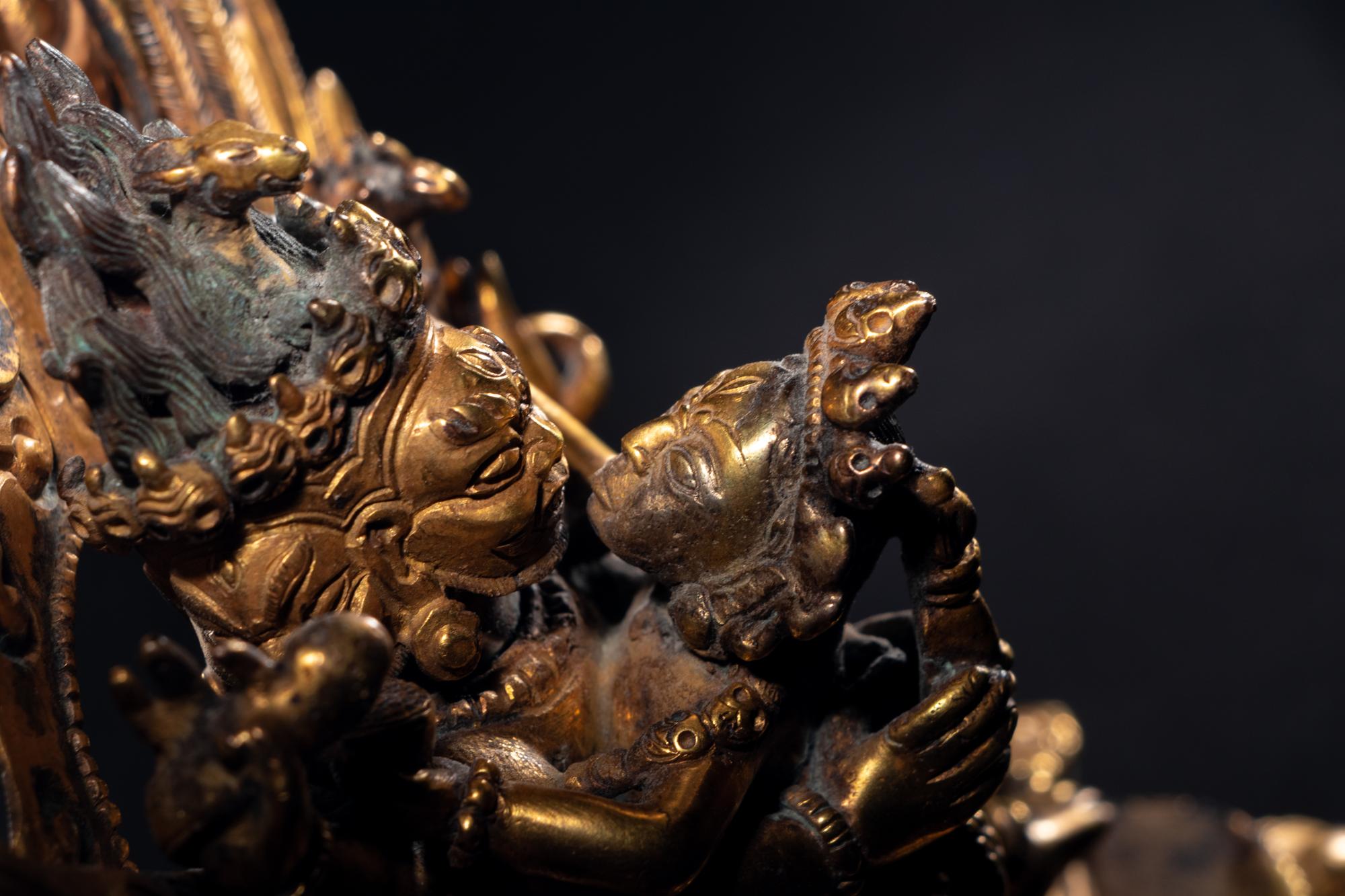 A Sino-Tibetan Gilt Bronze Figure of Hayagriva