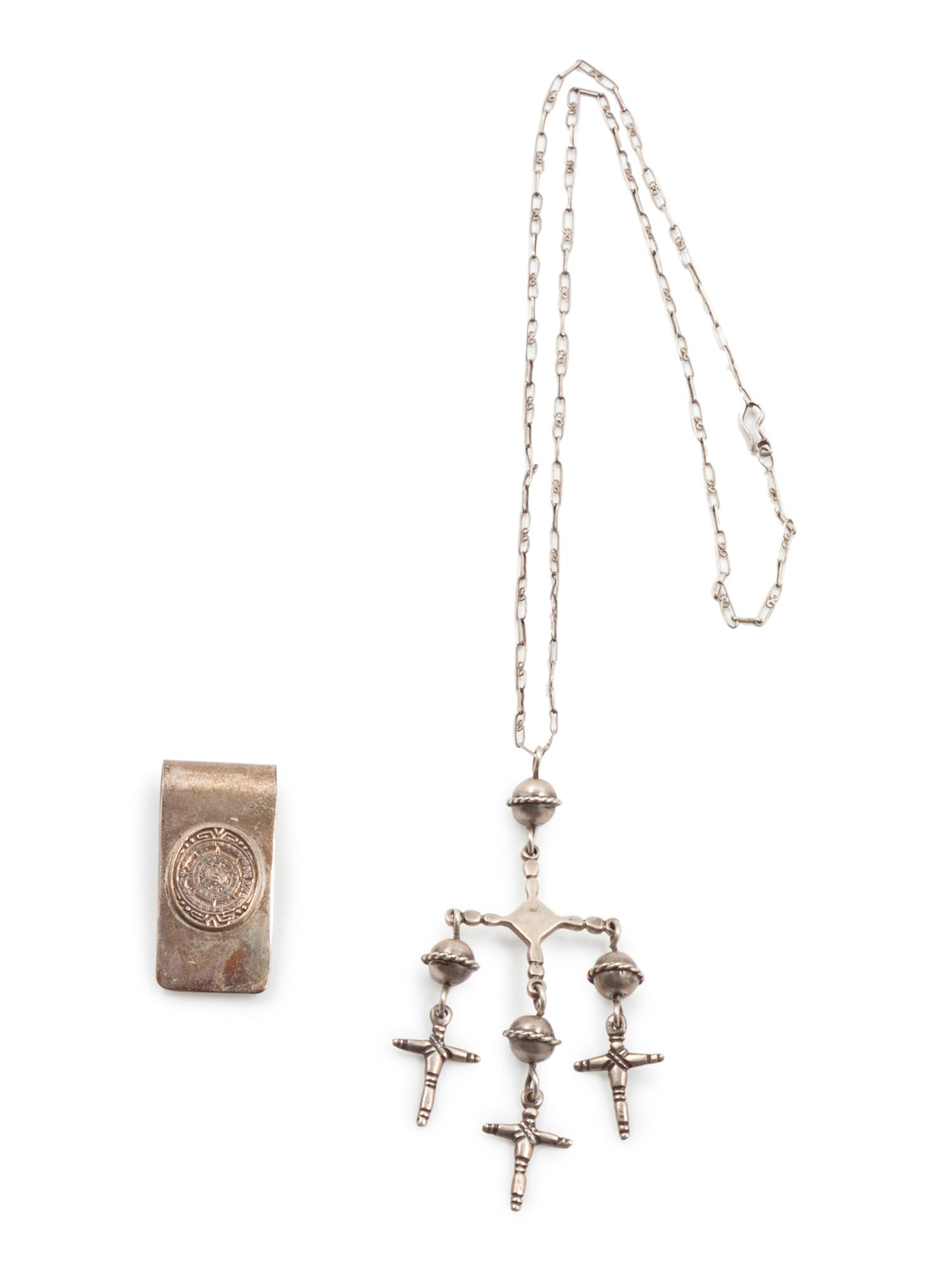 Mexican Silver Necklace and Money Clip