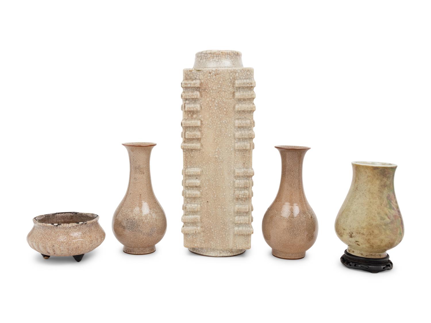 Five Chinese Crackled Glazed Porcelain Articles