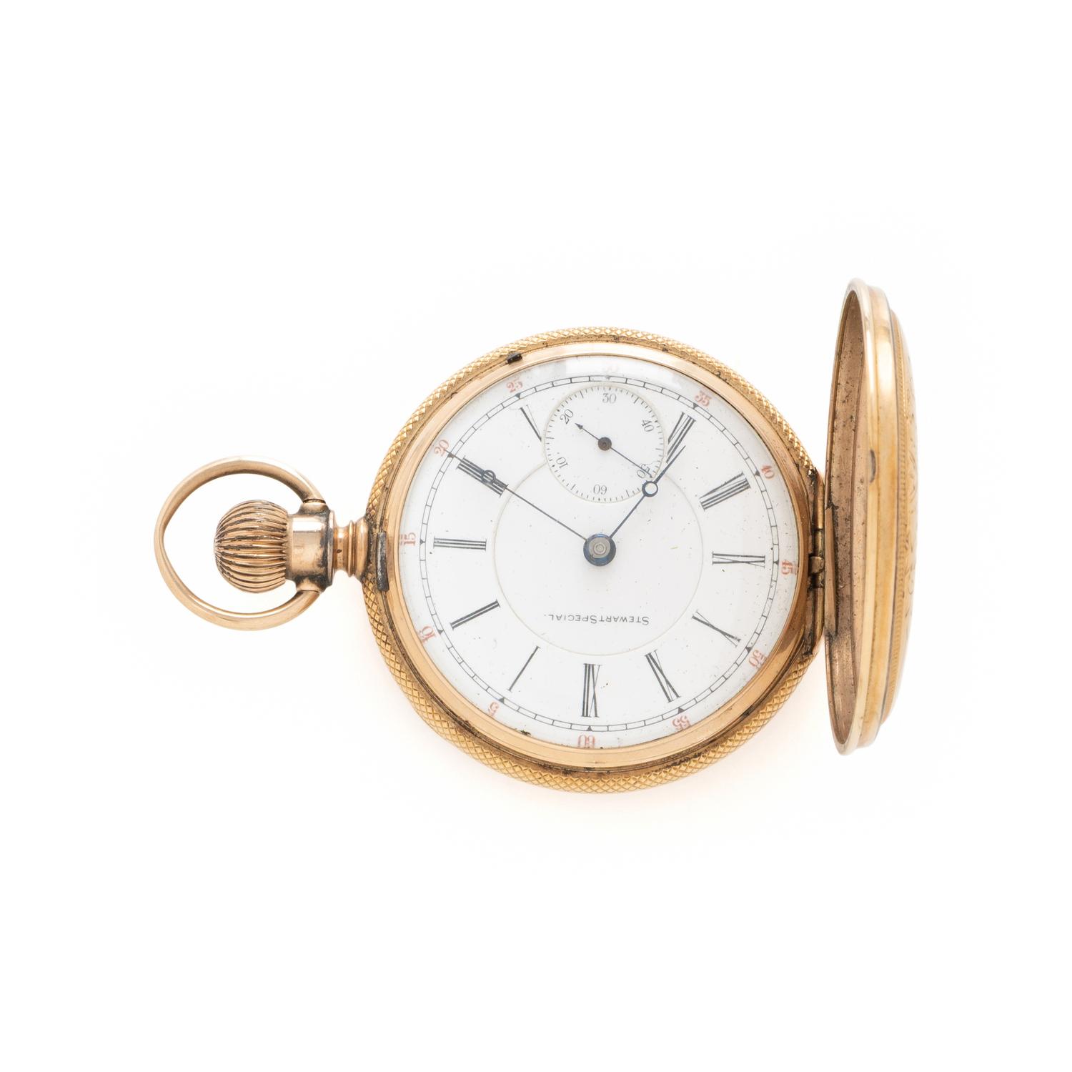 STEWART SPECIAL, YELLOW GOLD HUNTER CASE POCKET WATCH