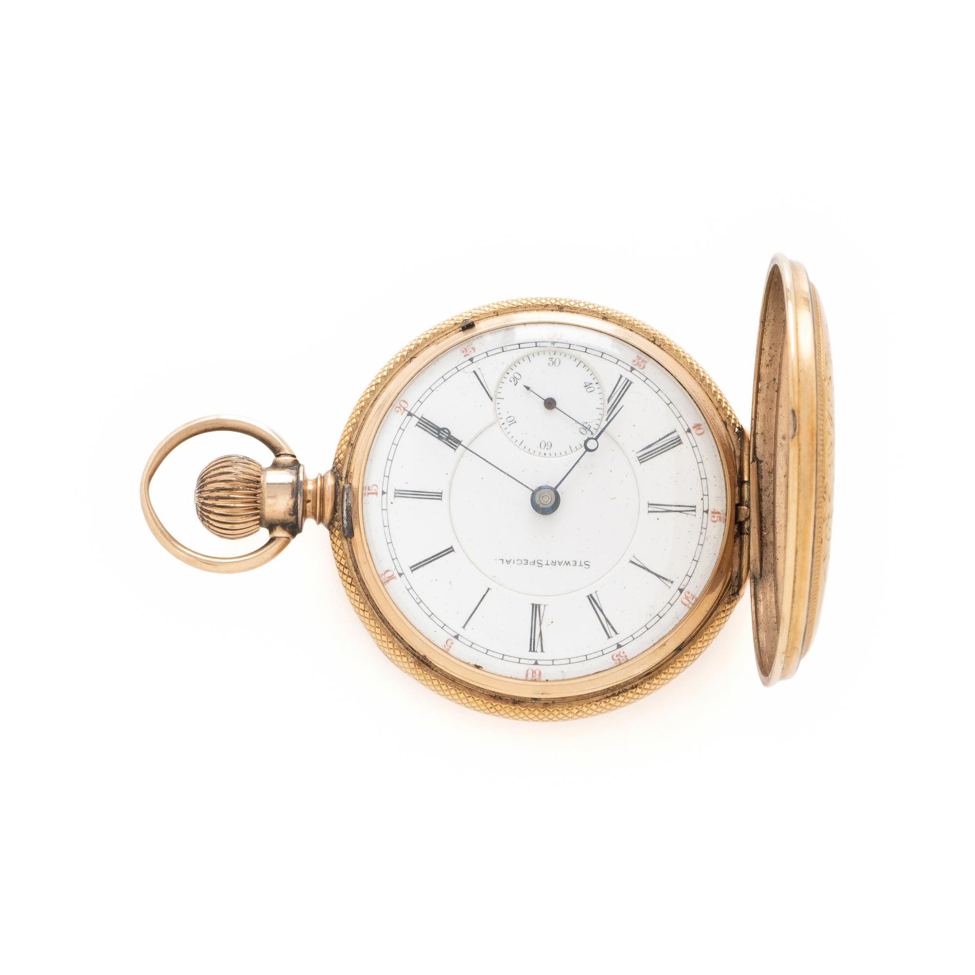 STEWART SPECIAL, YELLOW GOLD HUNTER CASE POCKET WATCH