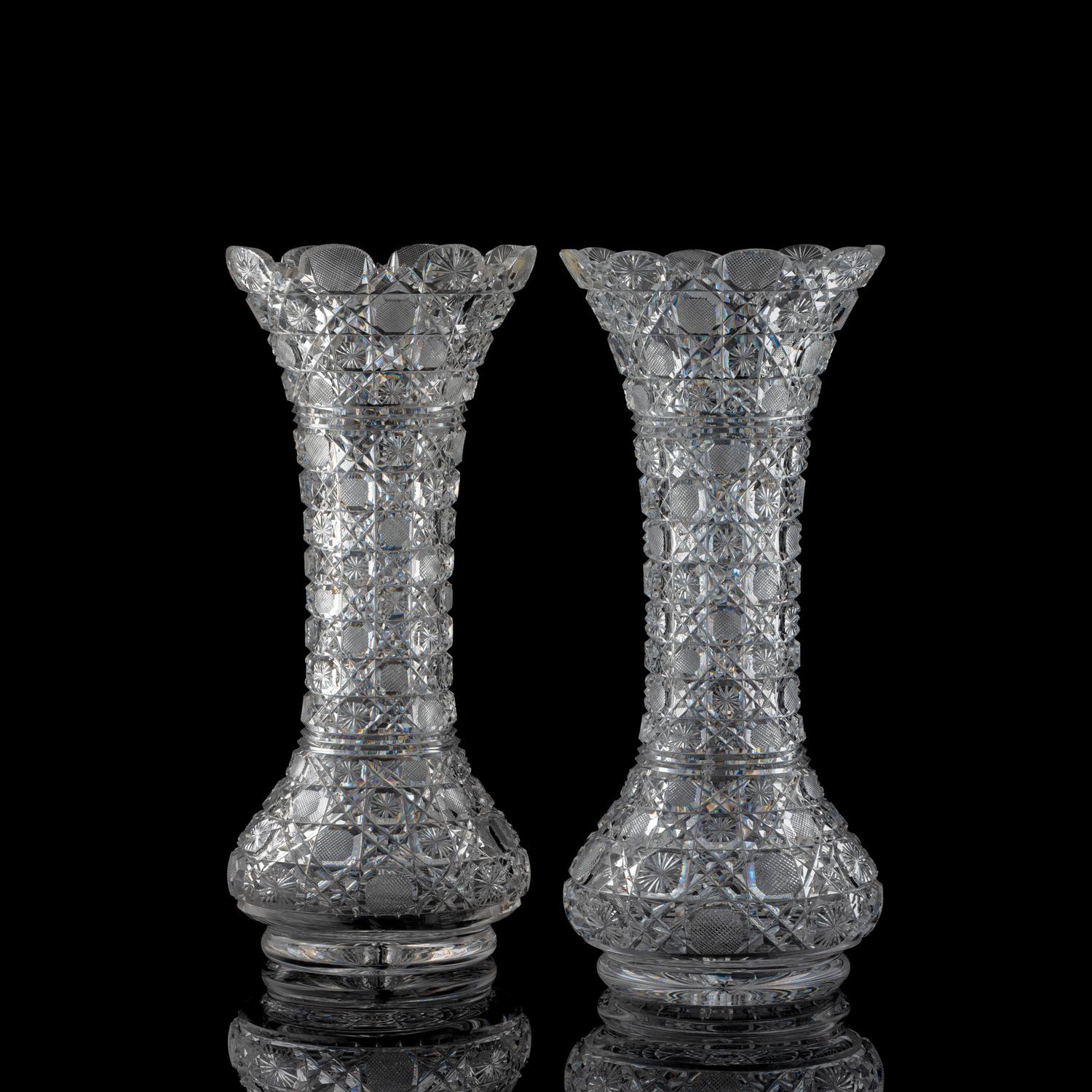 Two "Harvard" Cut Glass Vases