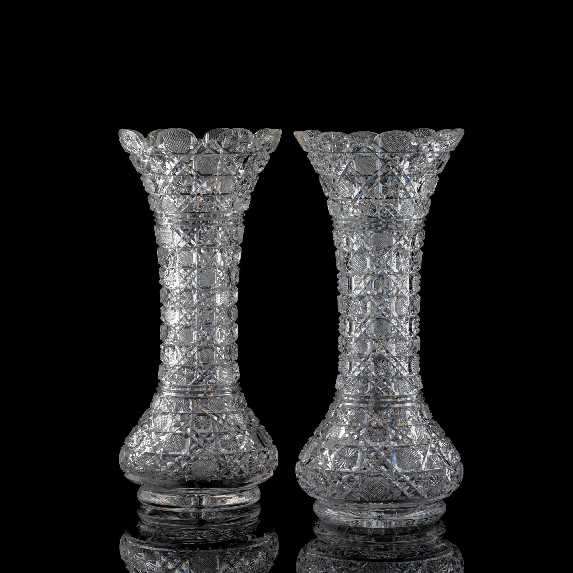 Two "Harvard" Cut Glass Vases