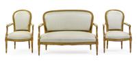 A Louis XVI Style Giltwood Three-Piece Parlor Suite by François Linke (1855-1946)