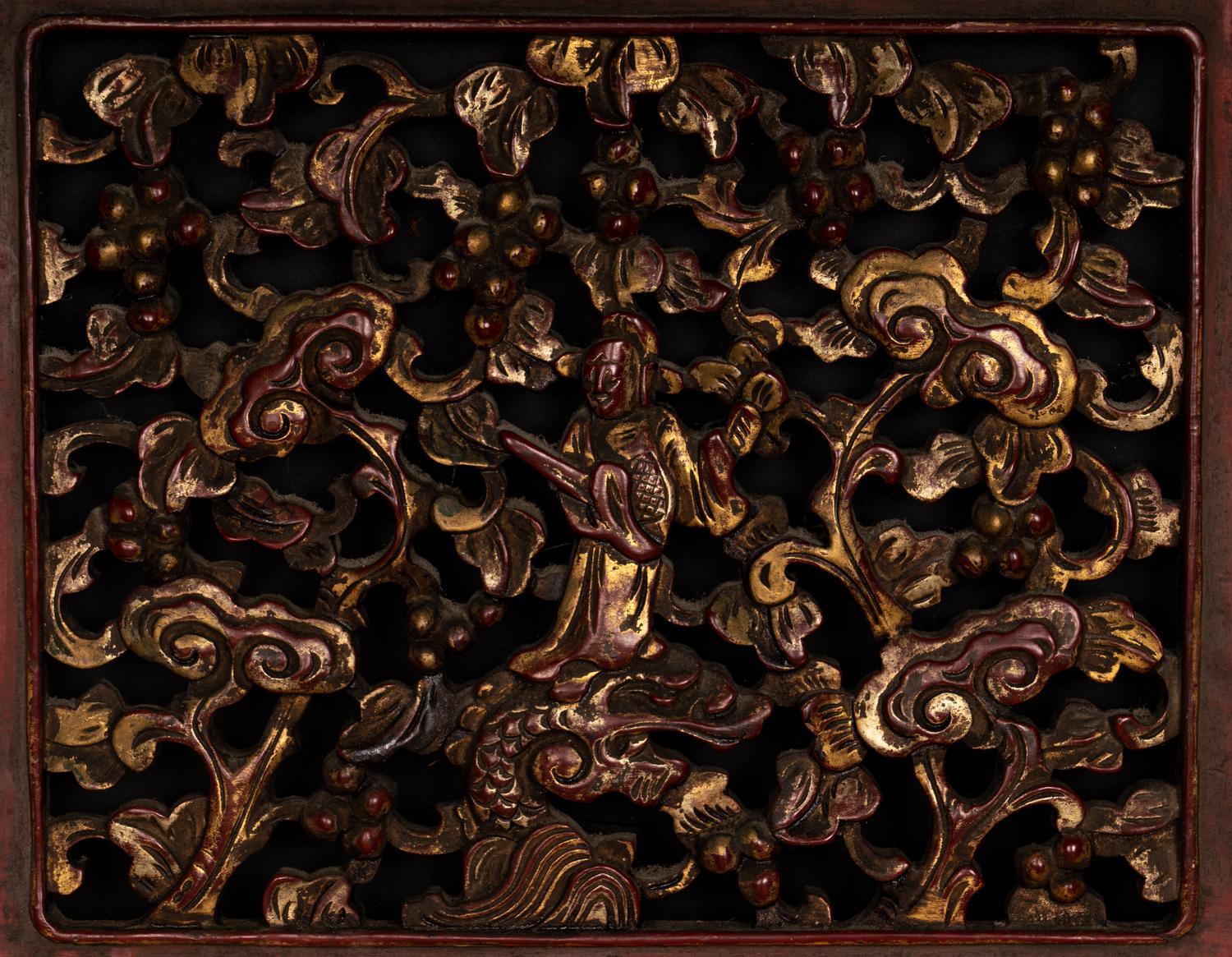 Five Chinese Gilt and Lacquered Carved Wood Panels