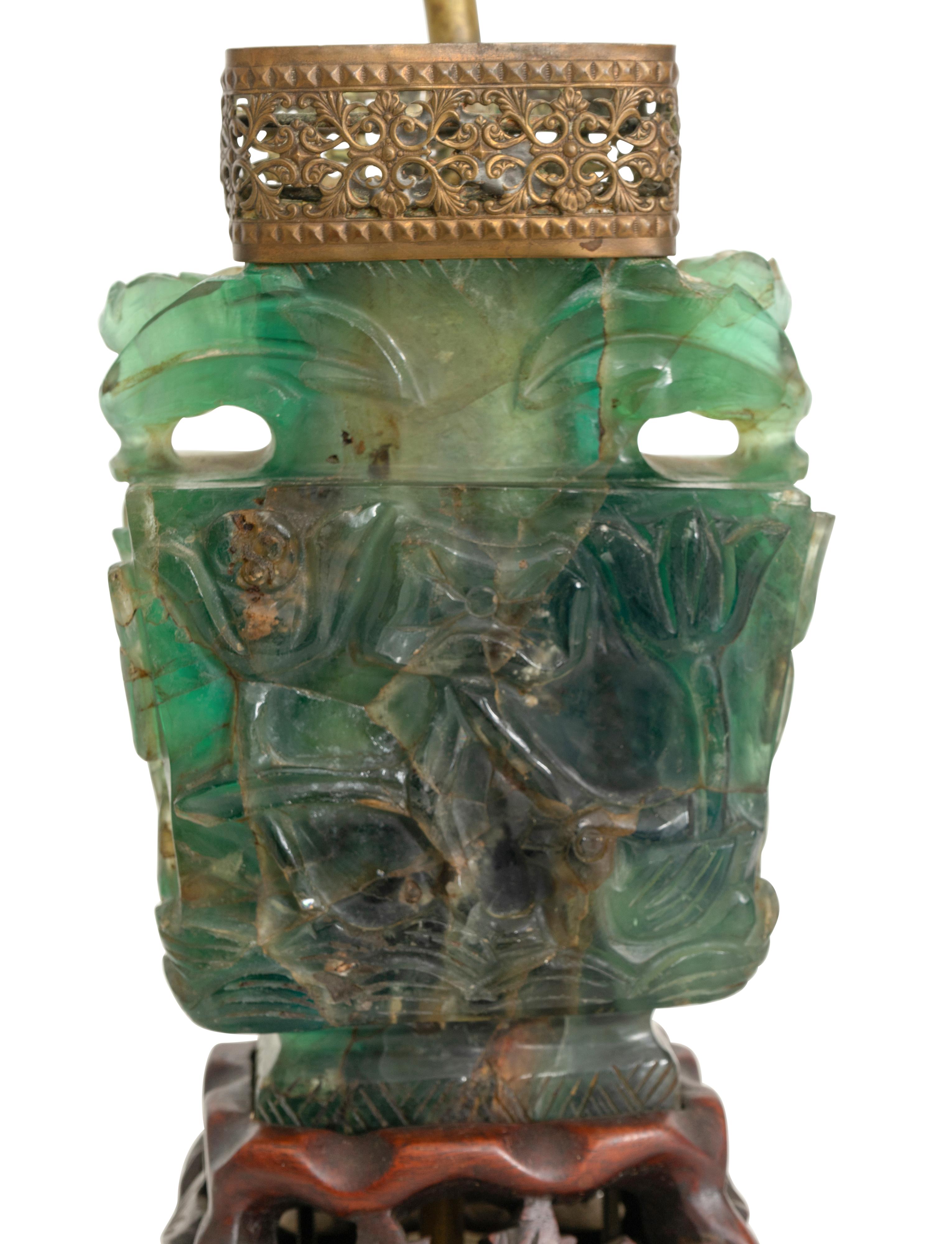 A Pair of Chinese Carved Green Quartz Vases