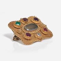 An Antique 14K Yellow Gold and Gemstone Regard Brooch Victorian C. 1880