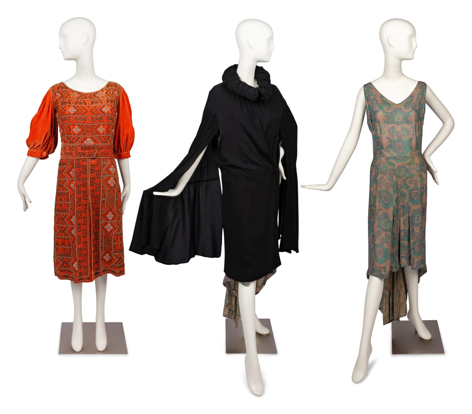 Three Flapper Items: Two Dresses, One Cape, 1920-30s
