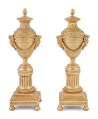 A Pair of English Gilt Bronze Cassolettes in the Style of Matthew Boulton