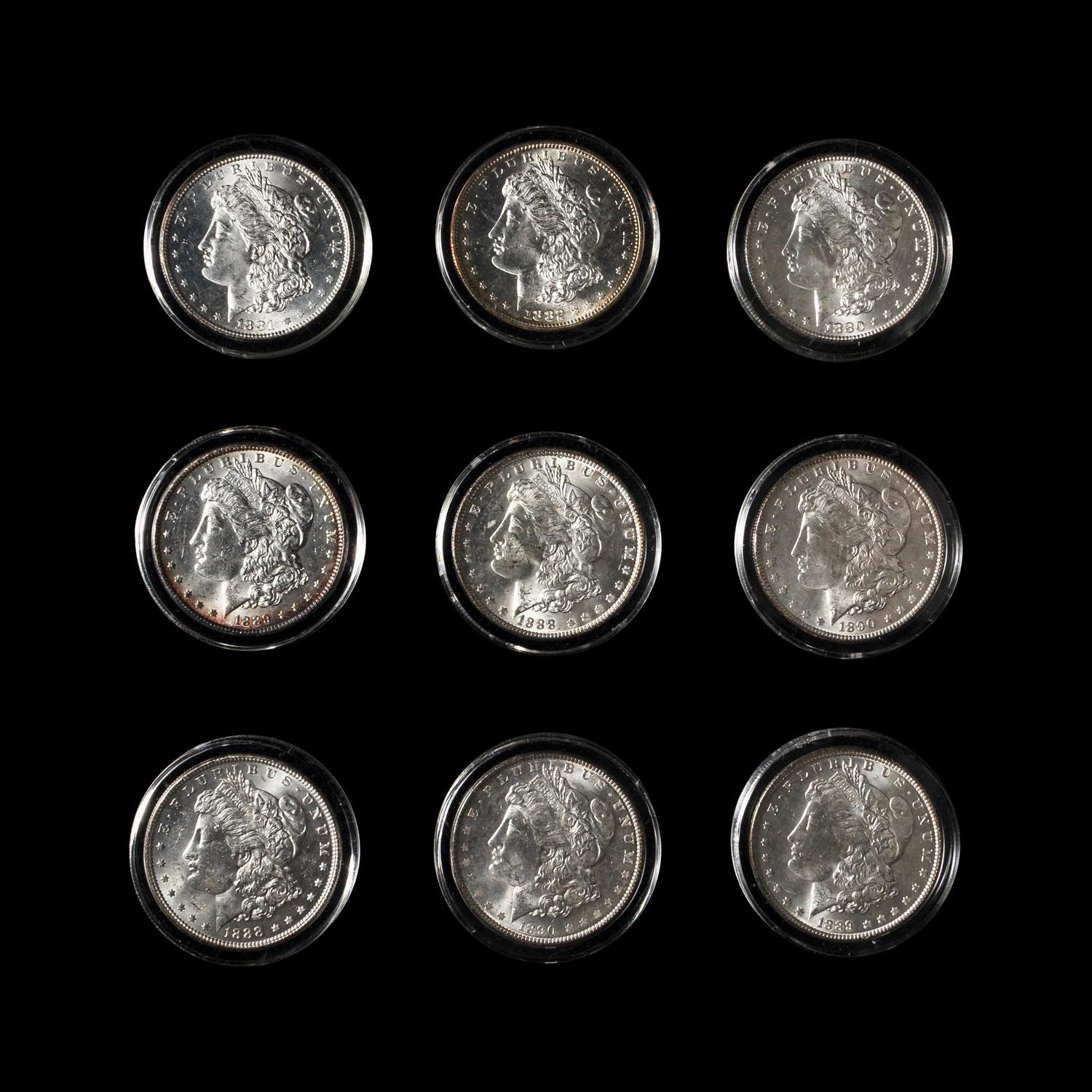 A Group of Nine Morgan $1 Coins