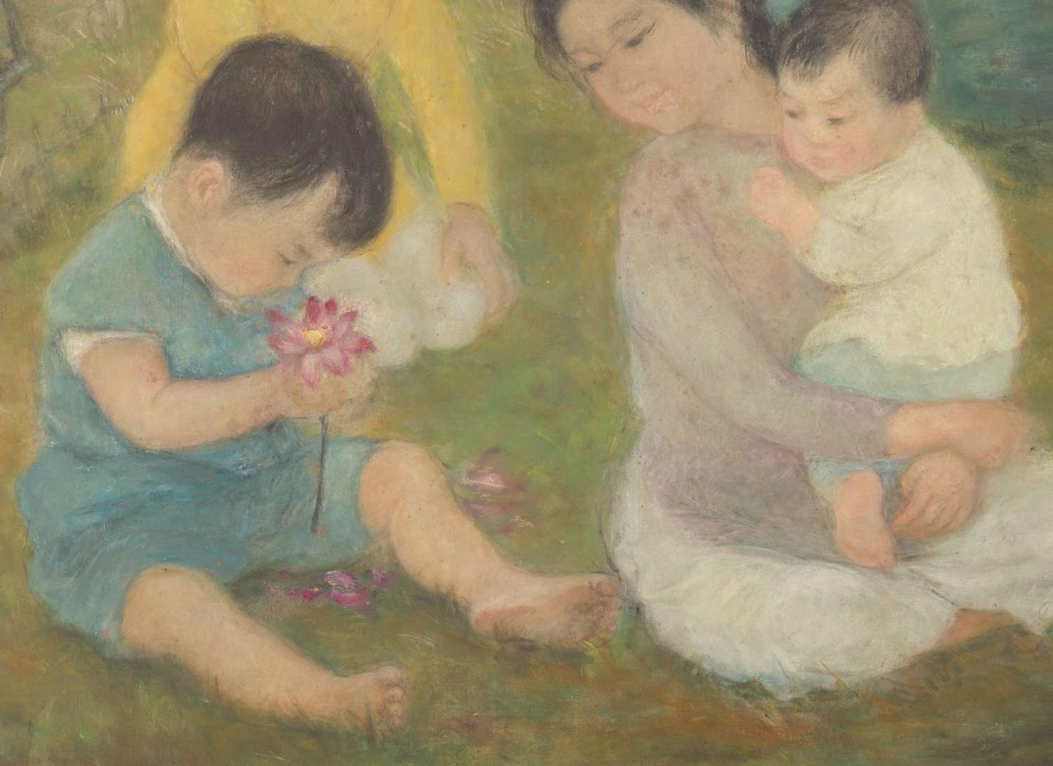 Lê Thị Lựu (Vietnamese, 1911-1988), Mother and Children in Landscape